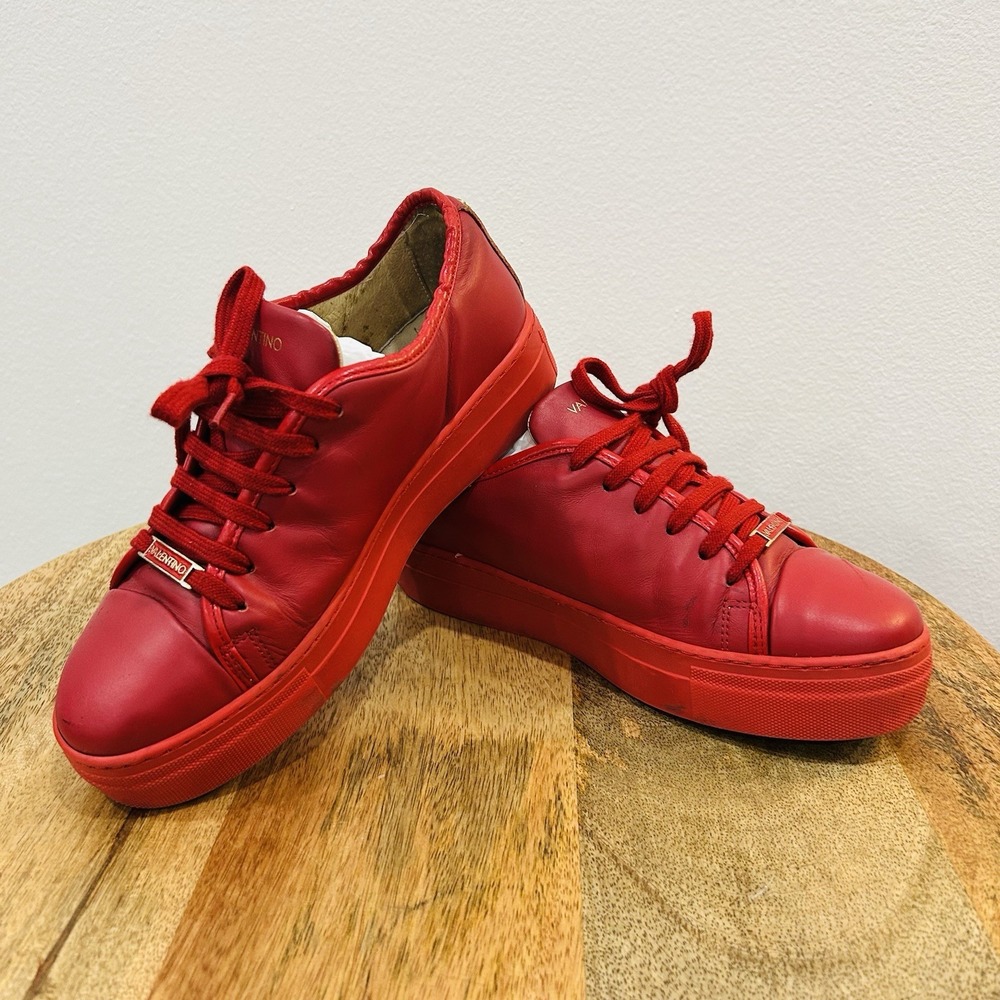 Valentino Dalia Red Italian Leather Platform Sneakers Women's 10 Italy 40.5